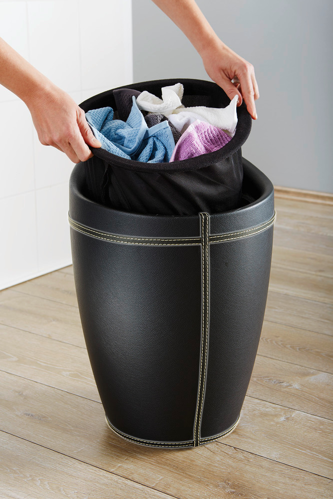 Tabouret de salle de bain Candy noir imitation cuir  coffre à linge