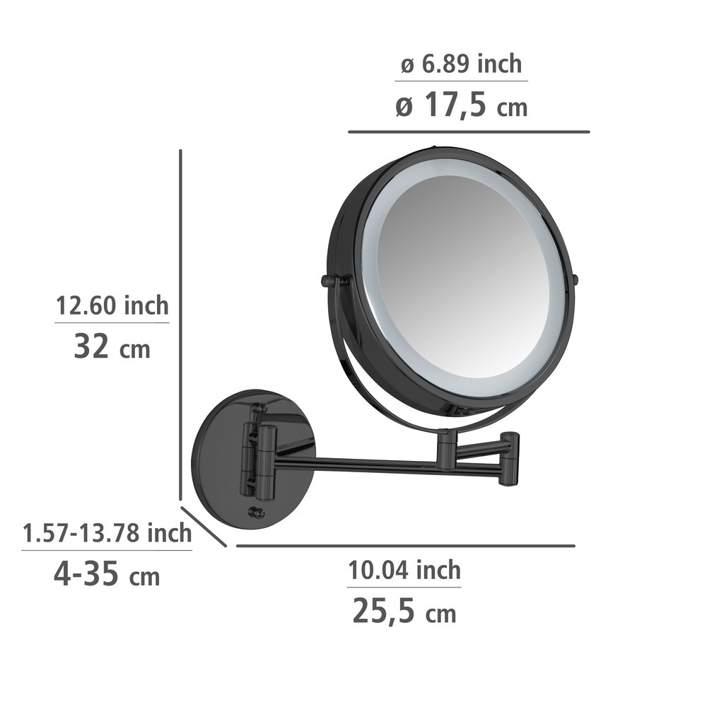 Power-Loc® miroir mural LED Lumi Noir  avec grossissement 5x