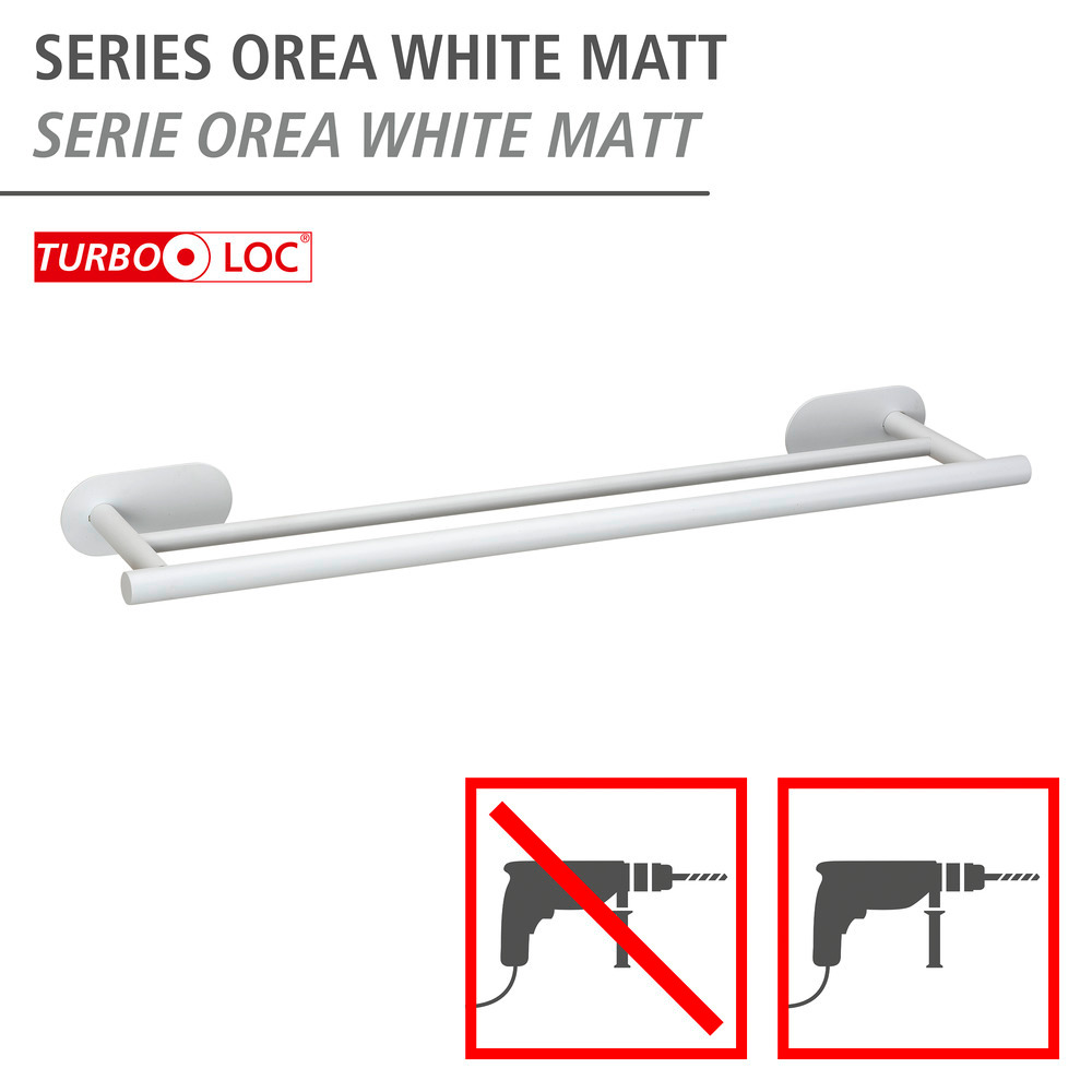 Turbo-Loc® Barre à linge de bain Duo Orea Blanc mat, 60 cm  en acier inoxydable