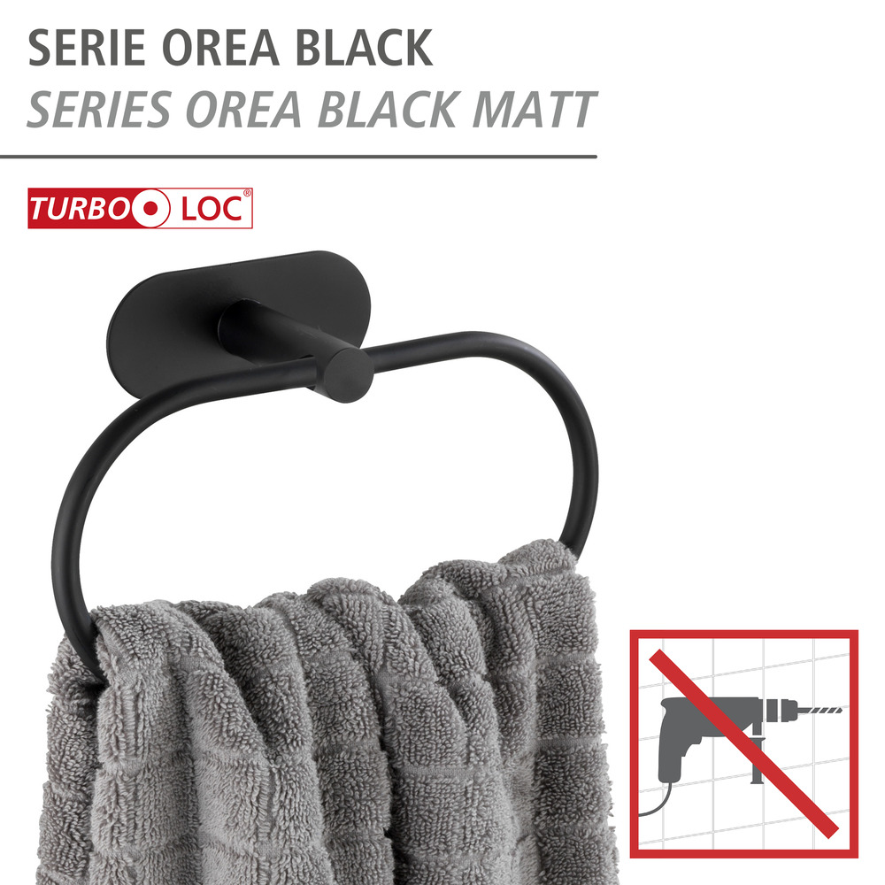 Turbo-Loc® Anneau porte-serviette Orea Black mat  fixer sans percer