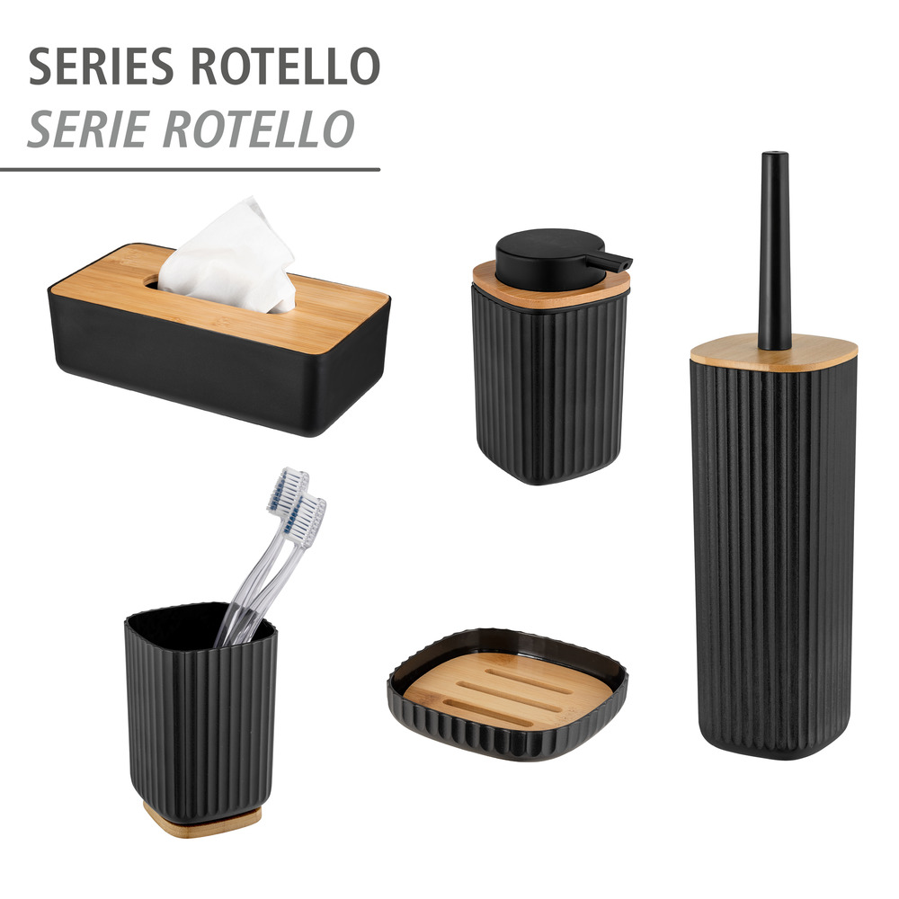 Porte savon Rotello, noir  détails en bambou