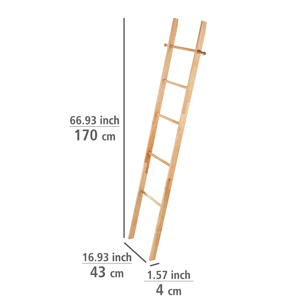 Echelle Porte Serviette, Bois Noyer, 5 portants et deux crochets de suspension, Norway, 43x170x4 cm  massif, porte-serviettes