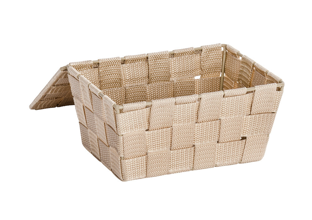 Panier de salle de bains avec couvercle Adria beige  Tresse en plastique