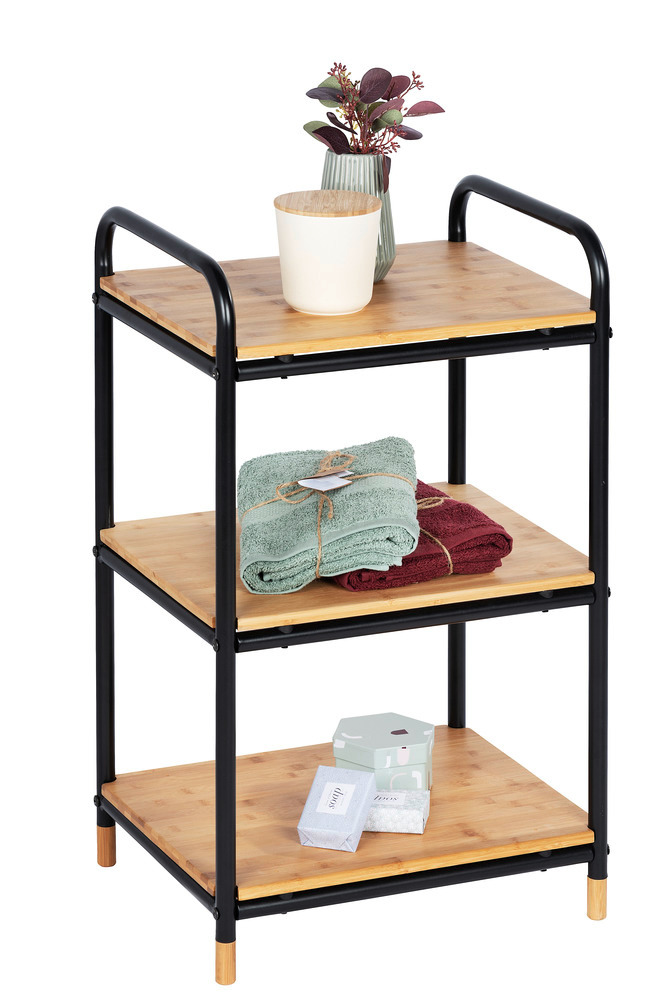 Etagere rangement cuisine Loft, étagère bois et métal noir 3 niveaux, 42x69x33,5 cm  étagère bambou, 3 niveaux