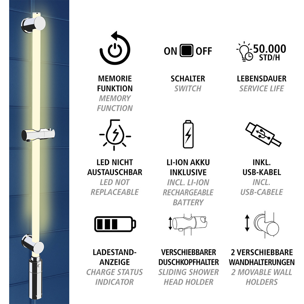 Barre de douche à LED 94 cm 12 couleurs RVB  barre de douche éclairée