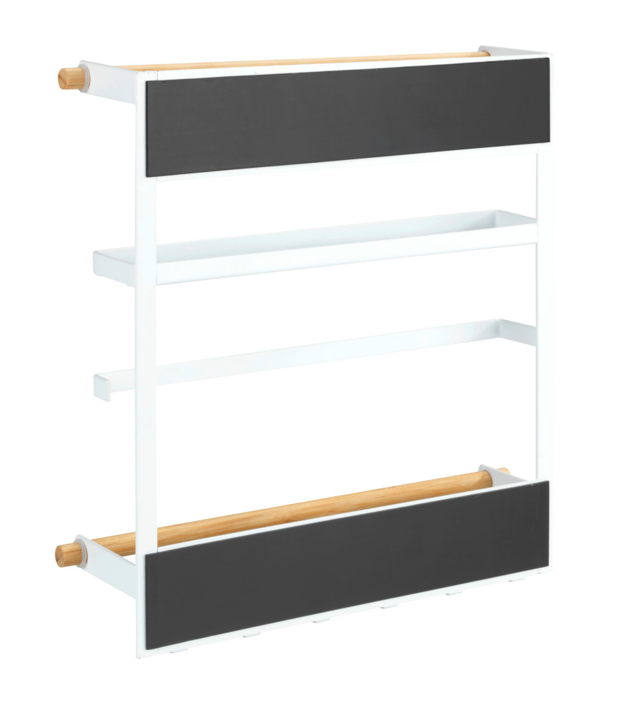 Etagère magnétique frigo, réfrégirateur, avec étagère porte épice, dérouleur sopalin magnétique et crochets suspension ustensiles de cuisine, Magna, blanc  Fixation magnétique sans perçage