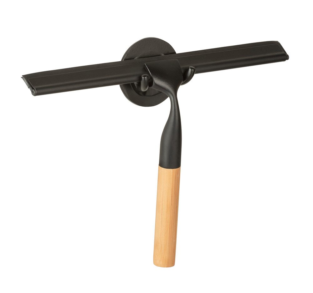 Raclette de douche, acier noir et manche bois bambou, Bambusa, L24,3 cm  Fixation sans perçage