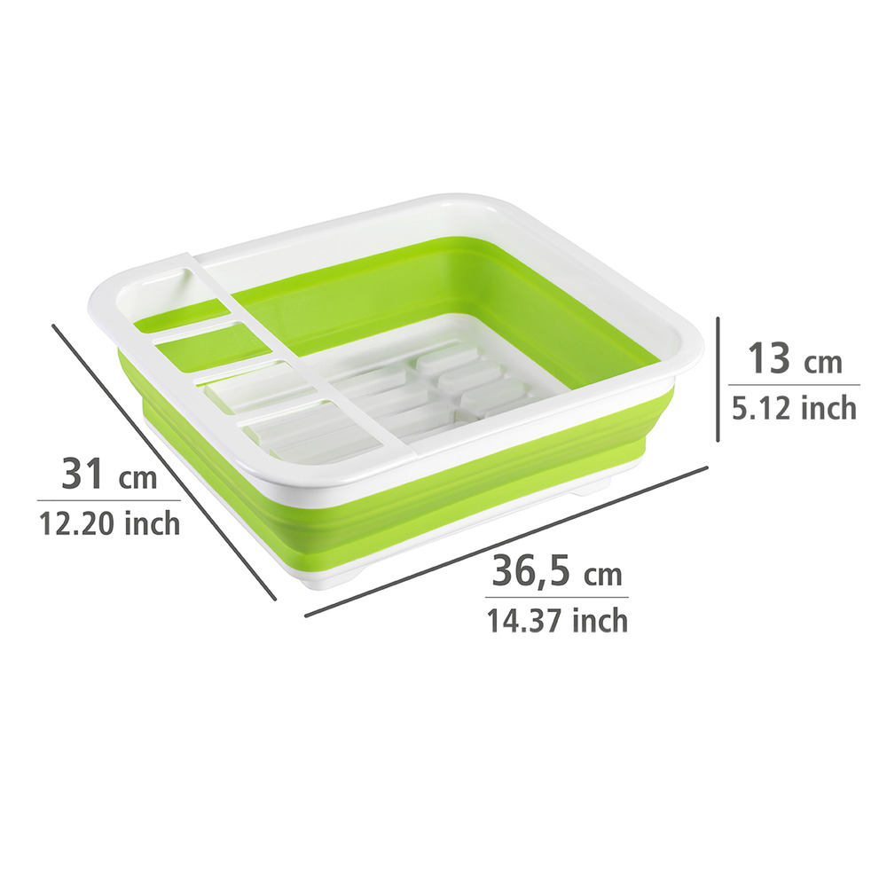 Égouttoir à vaisselle pliable blanc/vert  avec porte-couverts et support d'assiettes