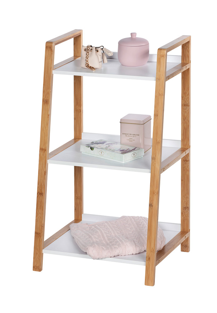 Étagère salle de bain bambou Finja, petit meuble de rangement salle de bain, 3 niveaux, H76 cm  en bambou