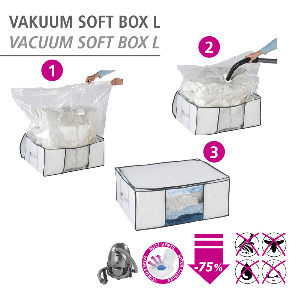 Boîte de rangement vacuum Soft Box L  jusqu'à 75% de gain de place