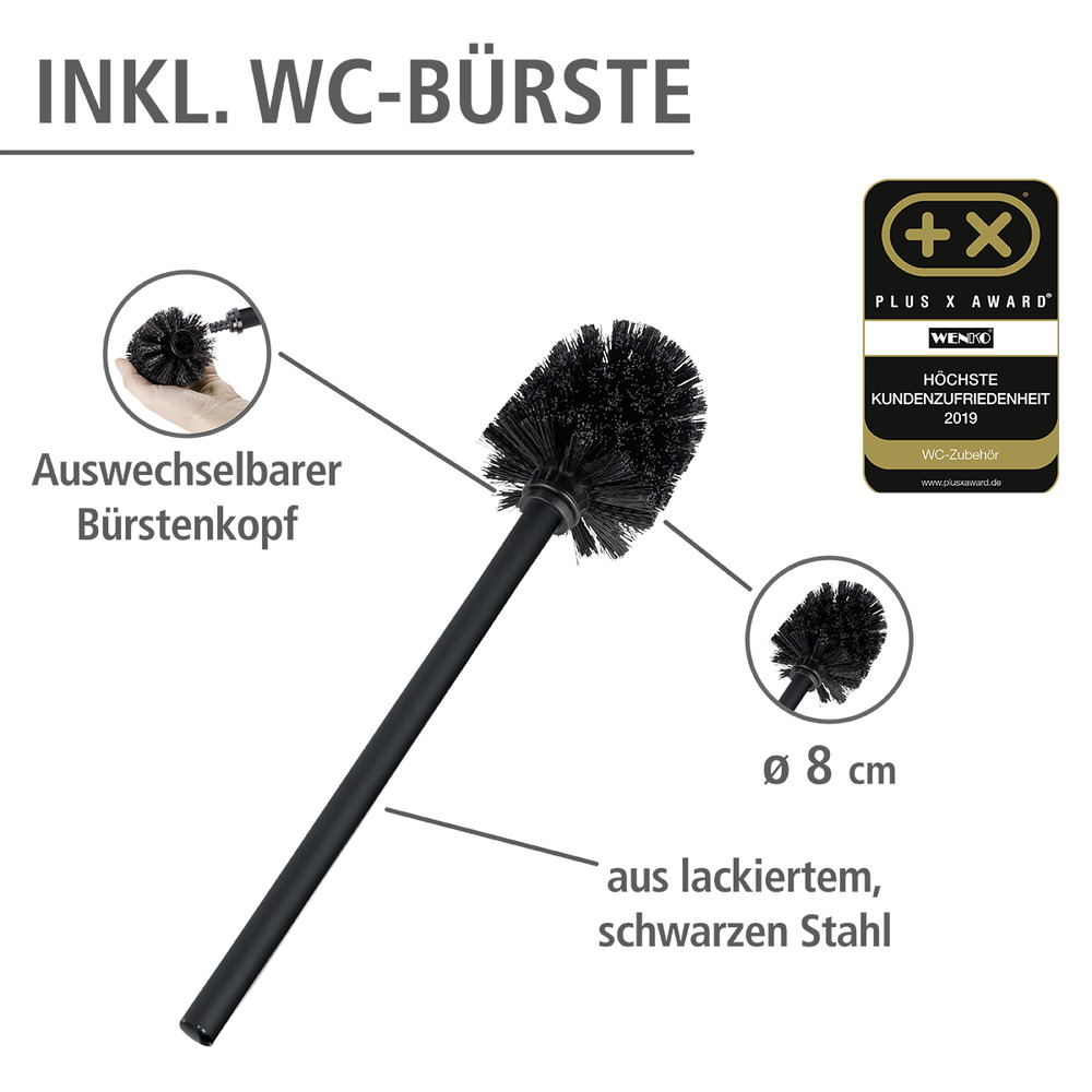 Combiné WC sur pied Rivalta, Brosse WC et dérouleur papier toilette, noir mat  support de papier toilette et porte-brosse WC intégrés