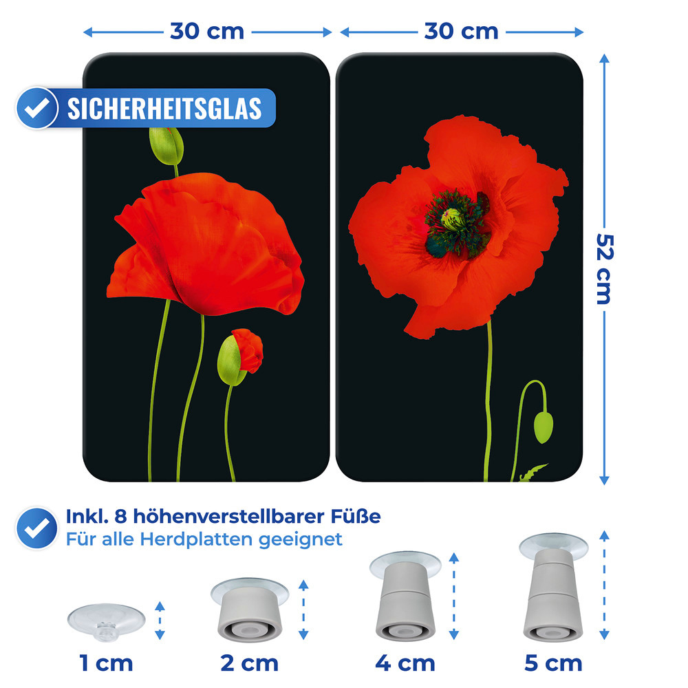 Protection plaque de cuisson en verre, Coquelicot, lot de 2  pour tous les types de feux