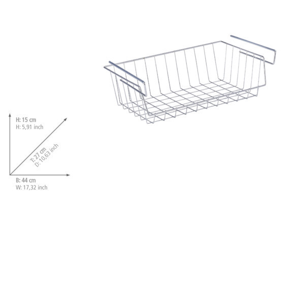 Panier de rangement à suspendre, placard, étagère, 44x27x15 cm, lot de 2  Panier en métal avec revêtement en caoutchouc antidérapant