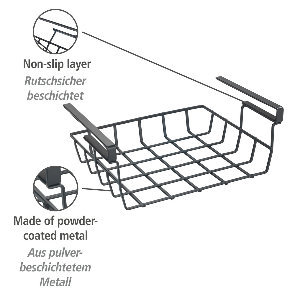 Panier d'accrochage d'étagère Klea Noir  pour armoire de cuisine ou armoire à vêtements