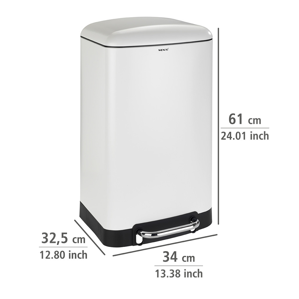 Poubelle à pédale Studio blanc Easy Close  30 l, abaissement automatique