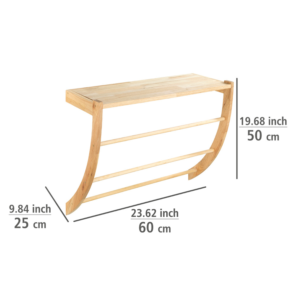 Porte Serviette mural bois, 3 niveaux avec étagère de rangement, Bois de Noyer, Norway, 60x50x25 cm  bois