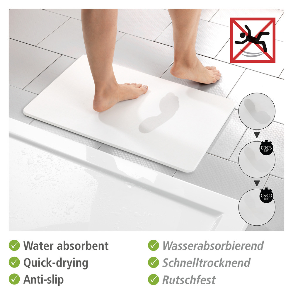 Tapis de bain diatomite, 60x39 cm, Simi, Blanc  Tapis salle de bain