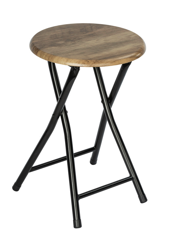 Tabouret d'appoint, tabouret pliablen acier noir et assise en bois, Forio ø30x46 cm  Taboutet d'appoint, bout de canapé