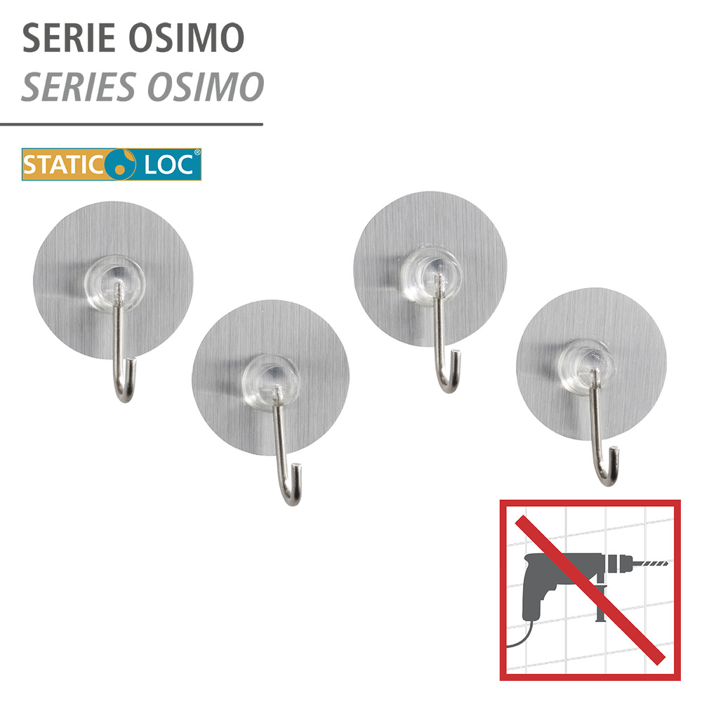 Static-Loc® crochet du nickel Osimo  set de 4, fixer sans percer