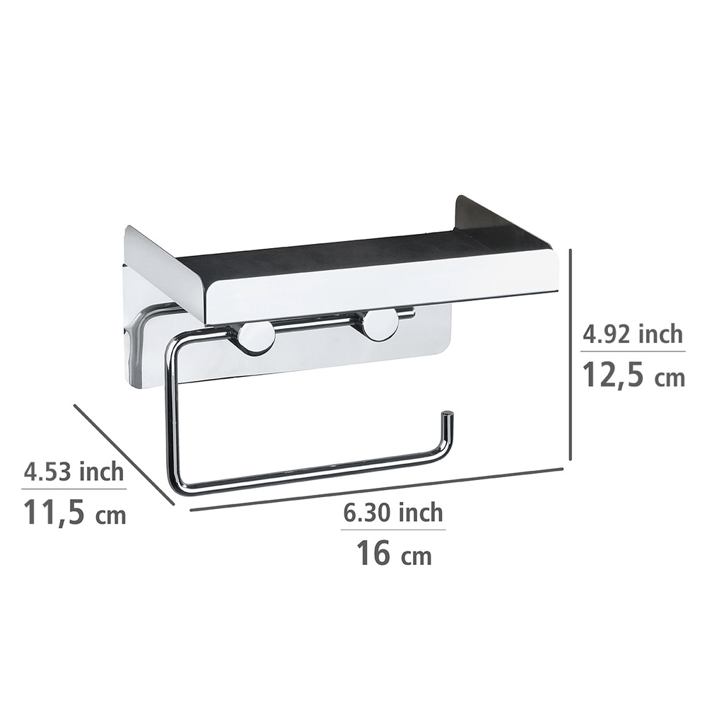 Dérouleur de papier hygiénique avec grande tablette de rangement  acier inox