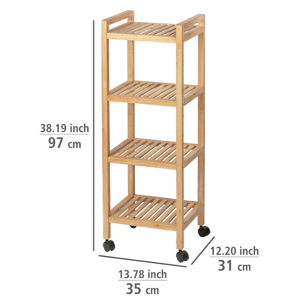 Etagère à roulettes 4 niveaux, bois Noyer, Norway,  35x97x31 cm  en noyer massif