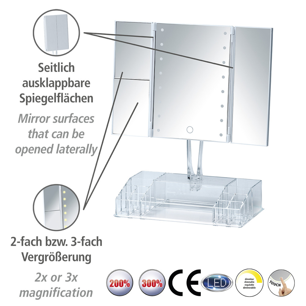 Miroir LED à poser avec organiseur Fanano  lumineux