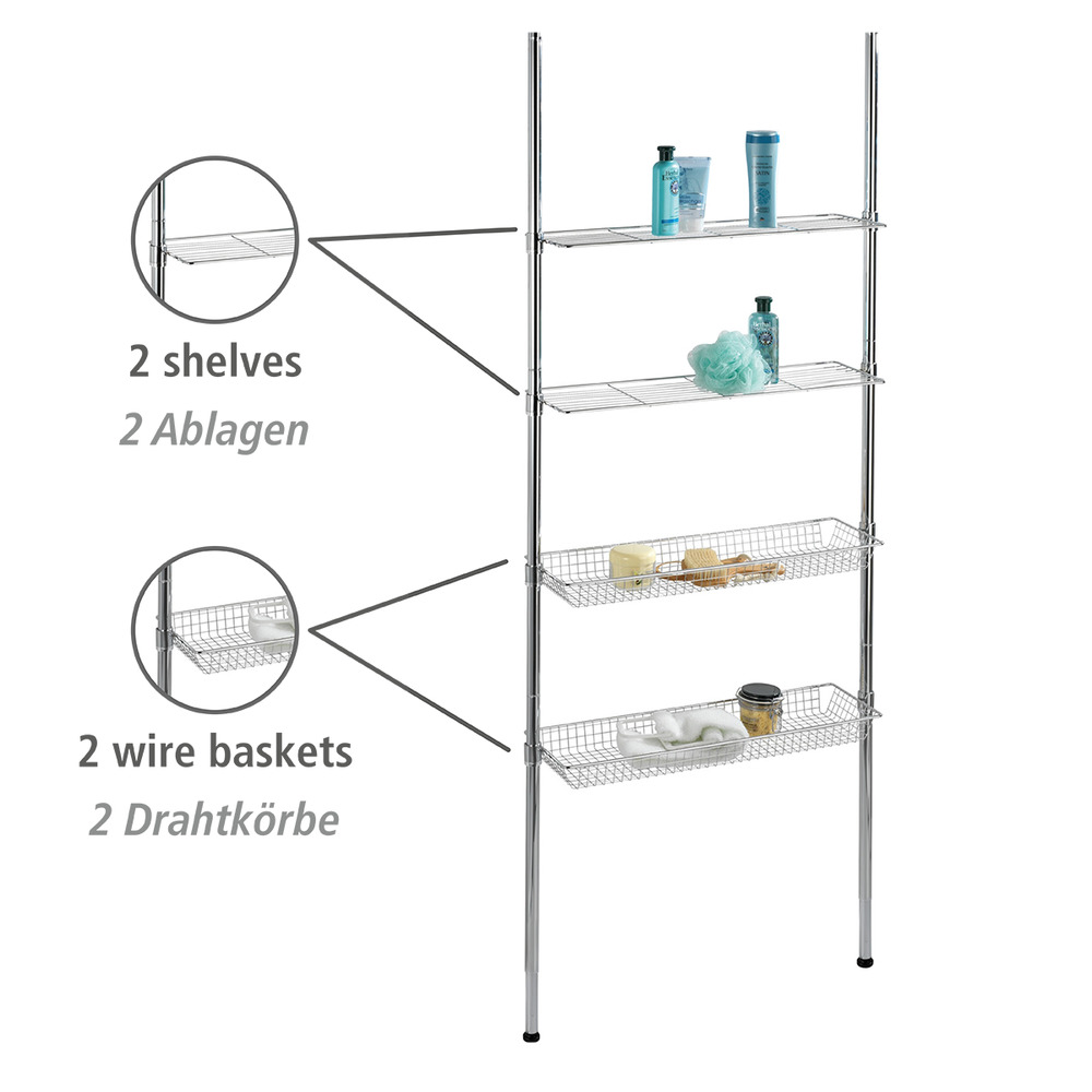 Étagère télescopique Ellera  extensible, 2 tablettes, 2 corbeilles