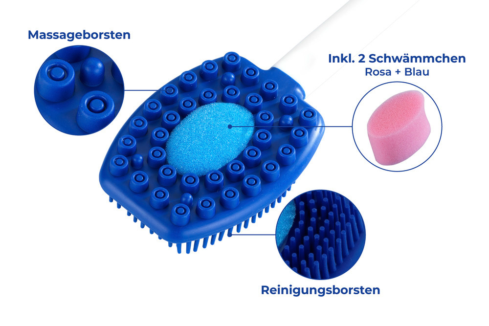 Brosse de massage et bien-être silicone  avec deux inserts en éponge