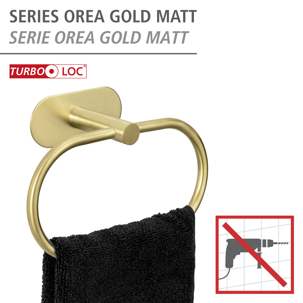 Anneau de serviette Turbo-Loc® Orea or mat  Fixation sans perçage