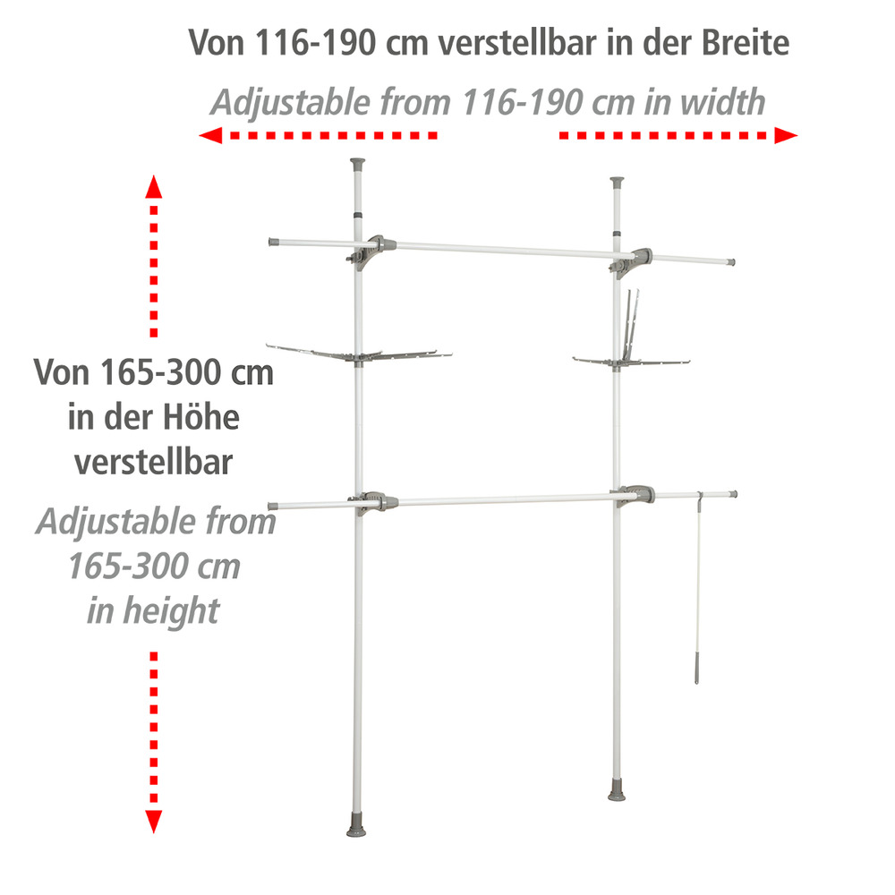 Système de penderie télescopique Hercules Flex  avec 2 barres de penderie et crochets