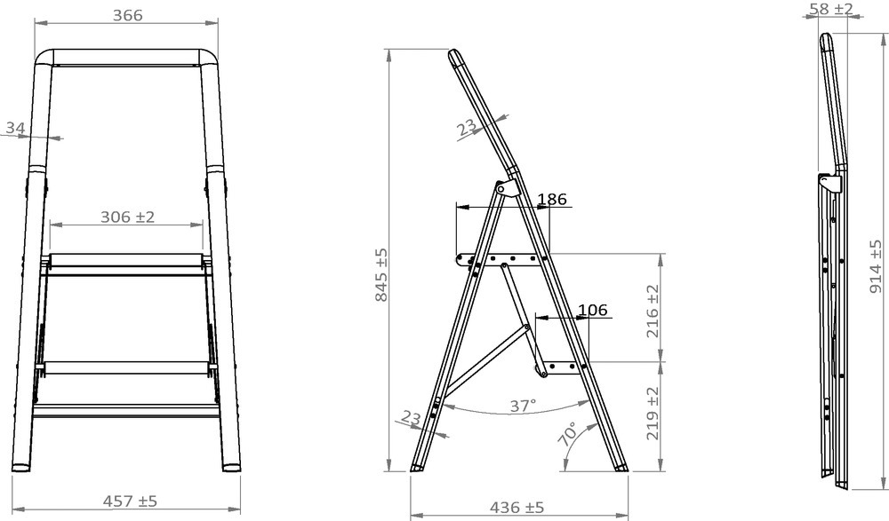 Escabeau 2 marches, petit escabeau pliable, marches antidérapantes, léger 3,05 kg,   échelle légère et antidérapante, escabeau de sécurité