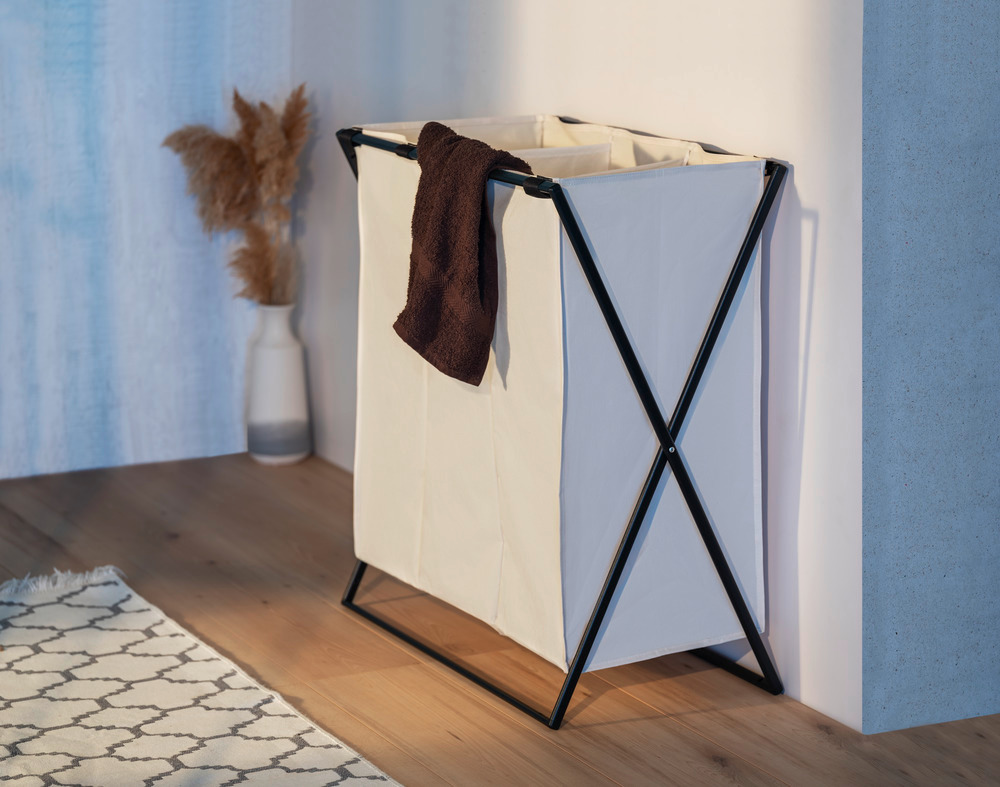 Panier à linge Trio XL Beige  avec trois compartiments