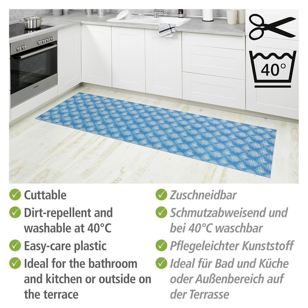 Tapis de bain en mousse, 65x200 cm, Flow Bleu  