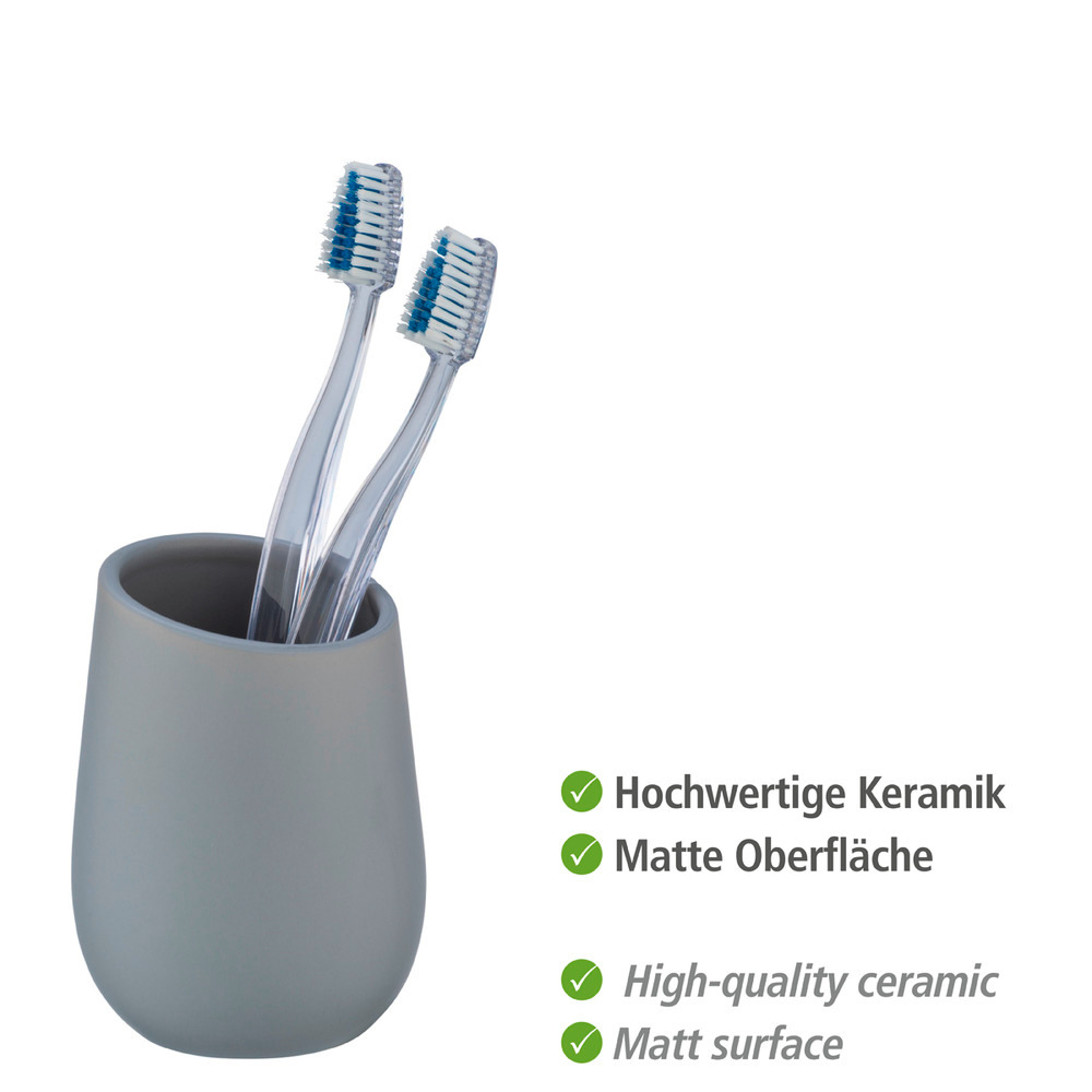 Set d'accessoires de salle de bain Badi gris  avec gobelet pour brosse à dents et distributeur de savon