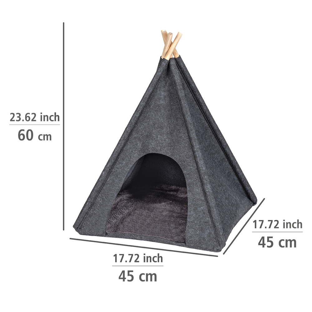 Tipi en feutre pour animaux de compagnie couleur anthracite  45 x 45 x 60 cm