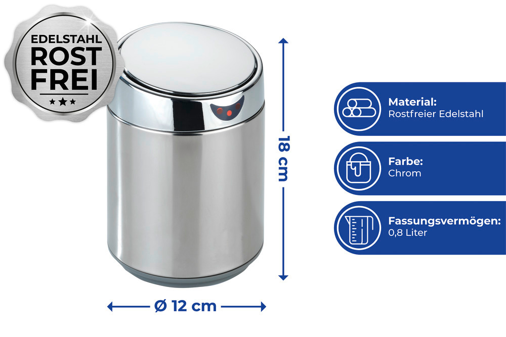 Poubelle de table avec capteur Senso chromé  0,8 l