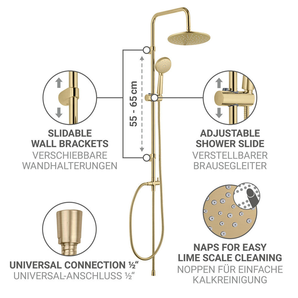 Système de douche mod. Young Line Or  Douchette à main avec 3 fonctions