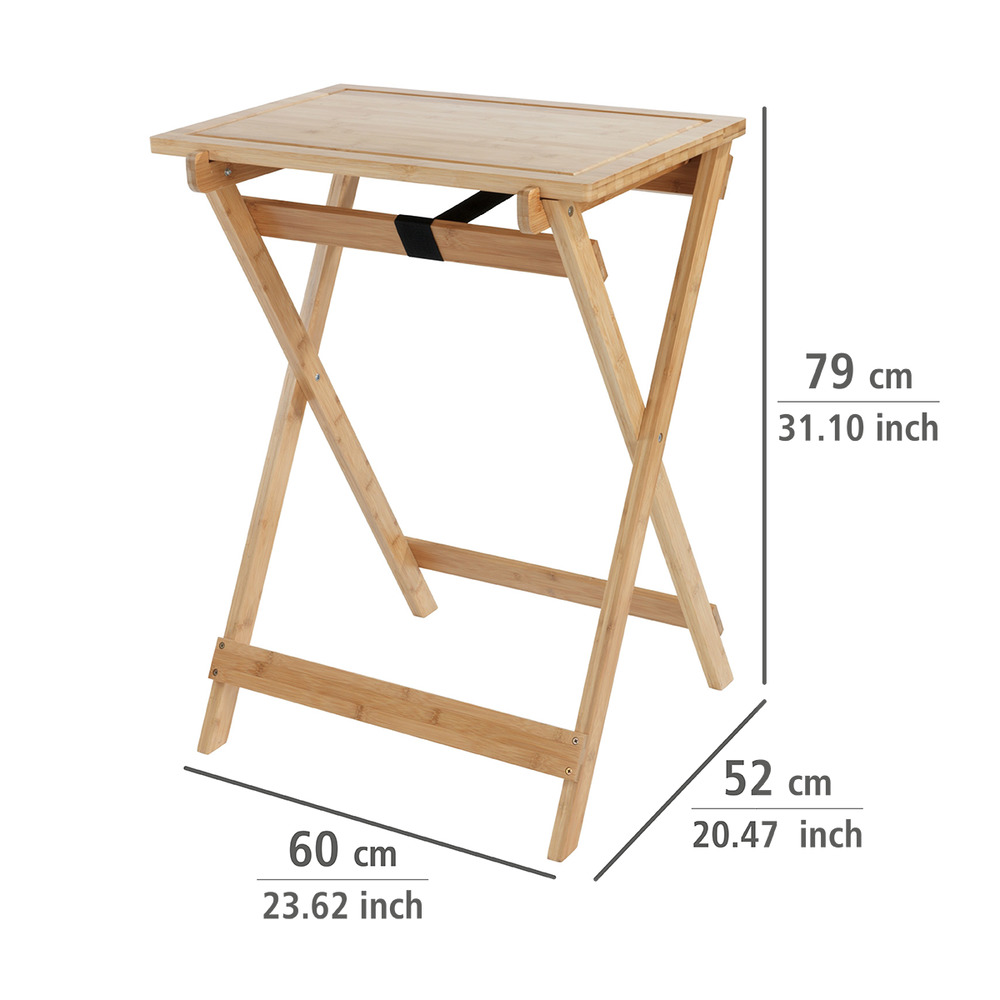 Table d'appoint bois pliable, 2en1 avec plateau amovible, planche à découper, bambou, Lugo  avec plateau