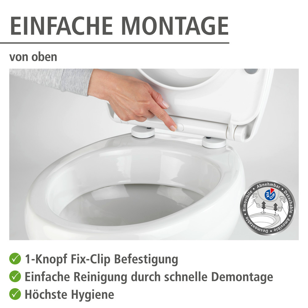 WENKO Abattant WC avec frein de chute Tavola, abattant WC original, fixation inox Flix-Clip, Duroplast, ovale, blanc  