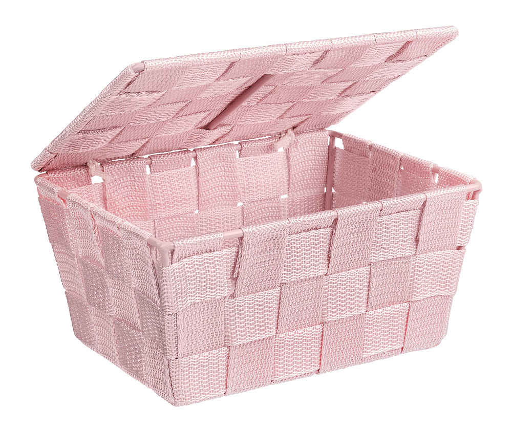 Panier de salle de bains Adria avec couvercle rose  Tresse en plastique