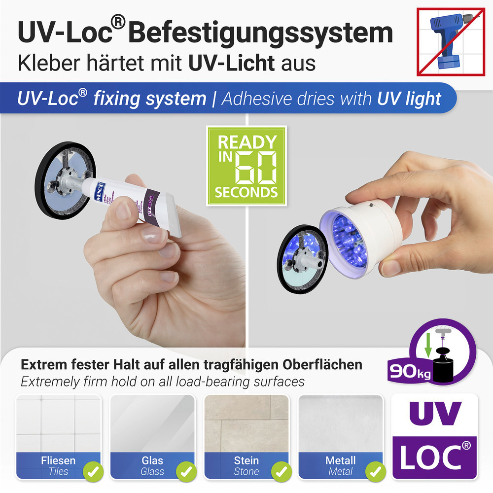 UV-Loc® Porte serviette Udine, 40 cm  Fixation sans percer grâce à un système adhésif innovant