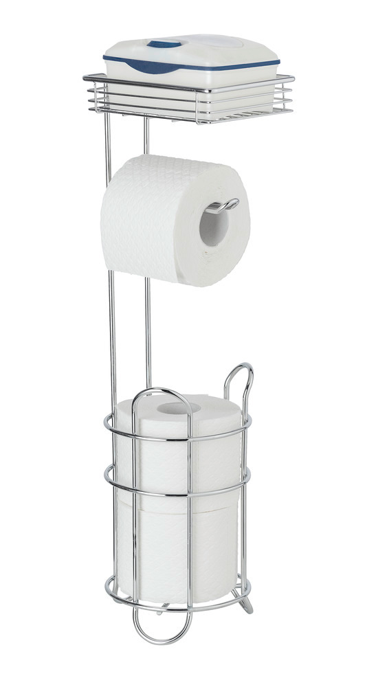 WENKO Porte papier papier toilette avec range papier toilette et étagère de rangement, acier chromé  