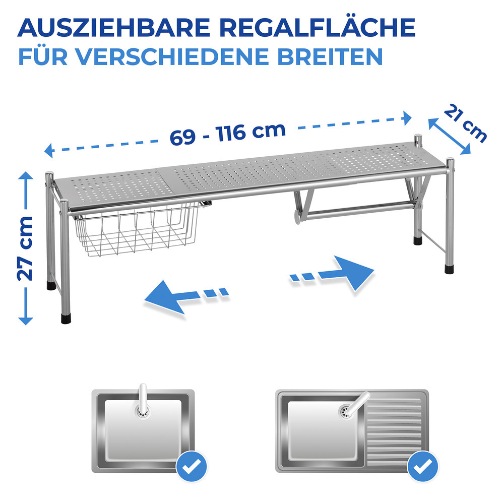 Étagère pour évier Expando  avec panier de rangement extractible