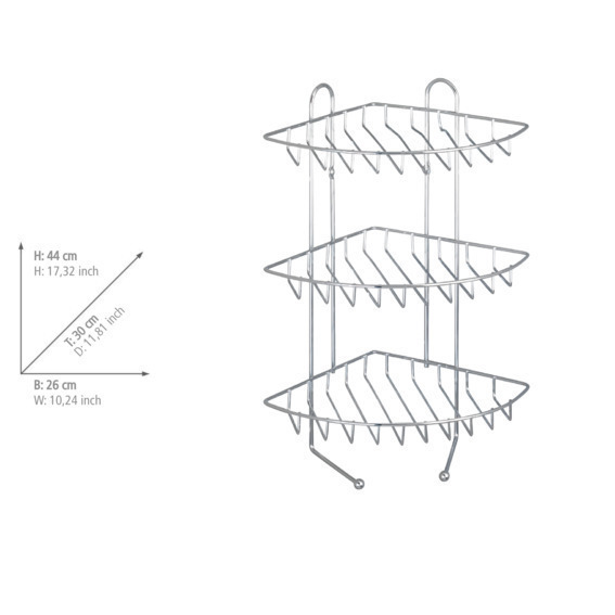 Etagère d'angle salle de bains à 3 niveaux  3 étagères, 2 crochets