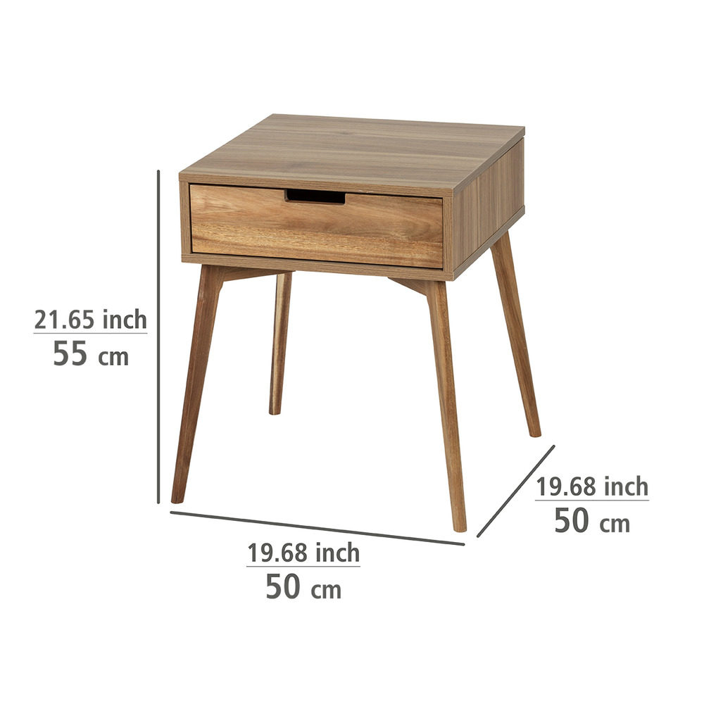 Table de nuit scandinave en bois FSC, petite table avec tiroir, Acina, 50 x 55 x 50 cm  Table de nuit bois, bout de canapé bois