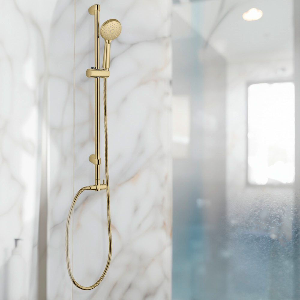 Tuyau de douche en acier inoxydable Mod. Brass 150 cm or  raccord standard 1/2", protection contre la torsion