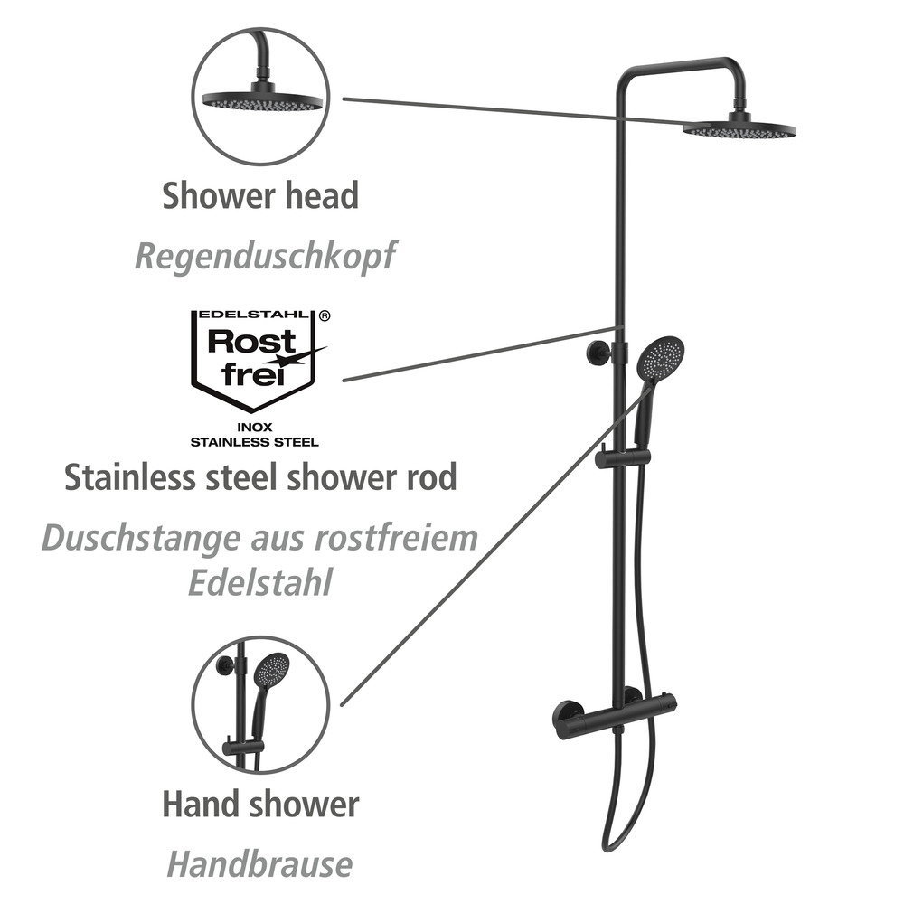 Système de douche Young Eco Noir  2 régulateurs watersaving inclus