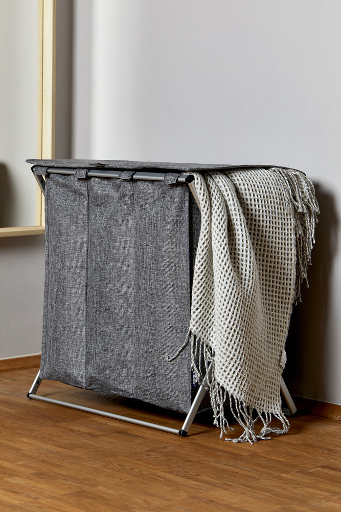 Panier à linge Trio Top gris chiné  corbeille à linge, 118 l, 3 compartiments