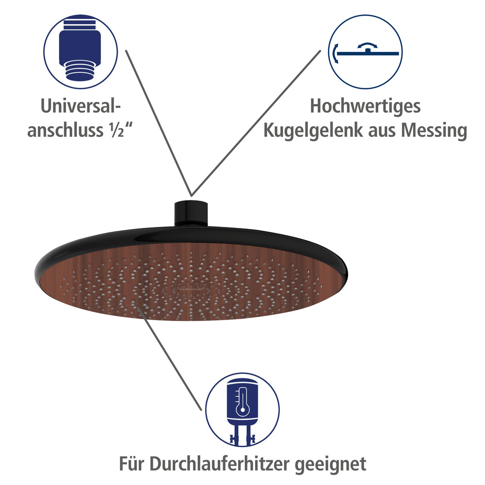 Pommeau de douche Wood  effet pluie, Ø 12 cm, économiseur d'eau