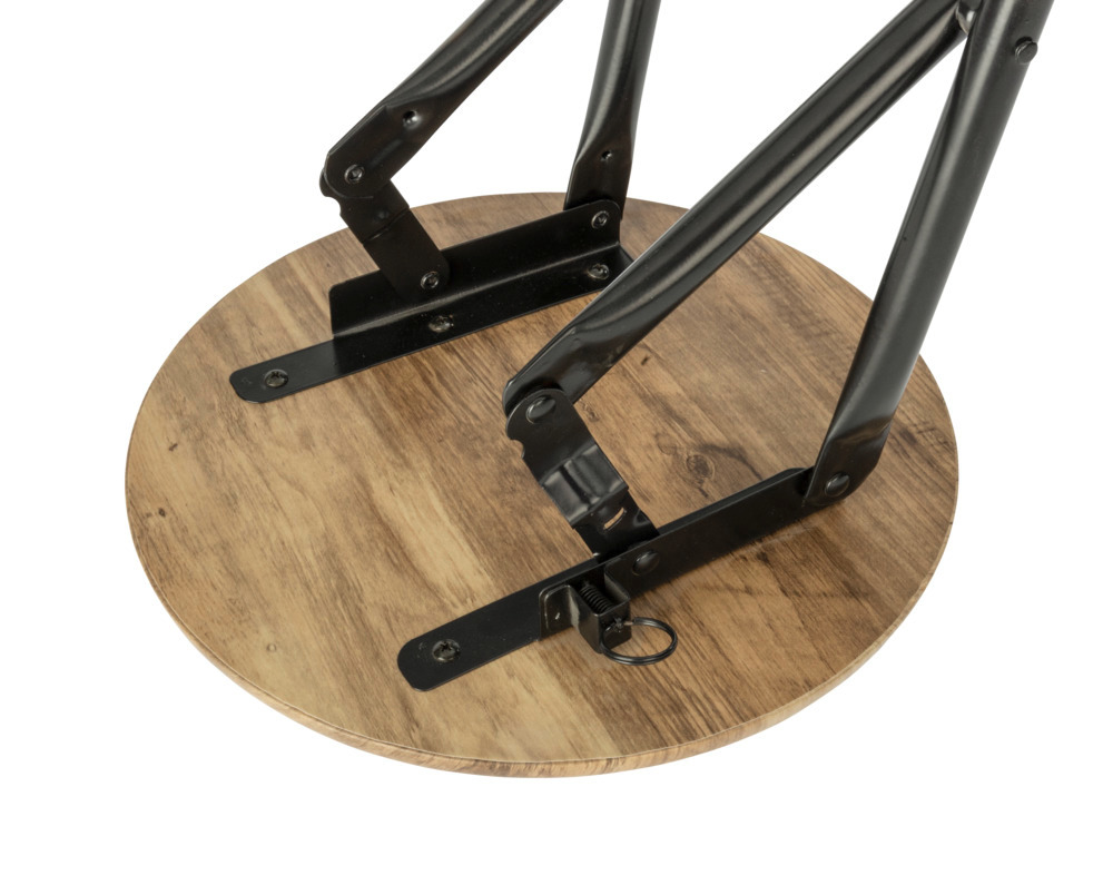 Tabouret d'appoint, tabouret pliablen acier noir et assise en bois, Forio ø30x46 cm  Taboutet d'appoint, bout de canapé